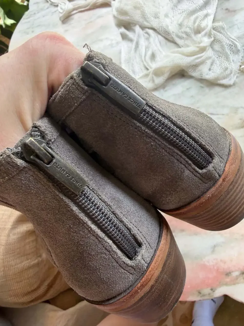 Vince Camuto Peera Graystone Suede Cutout Ankle Booties - Picture 6 of 7